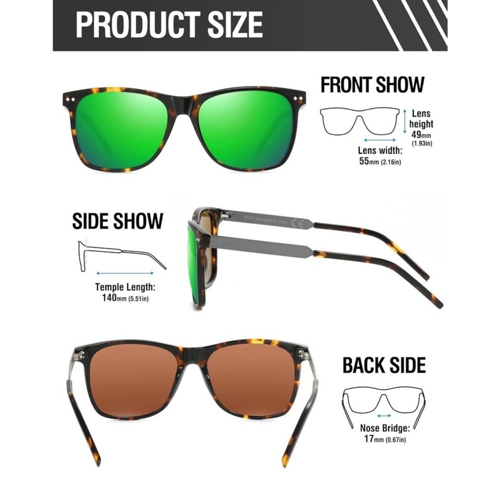 DUCO 2143‎ Retro Square Polarized Sunglasses UV400 Acetate Frame Unisex